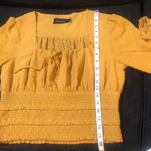 MINKPINK Smocked Long Puff Sleeve Crop Top Elastic Waist-& Square Tie Neck-L - Picture 8 of 11